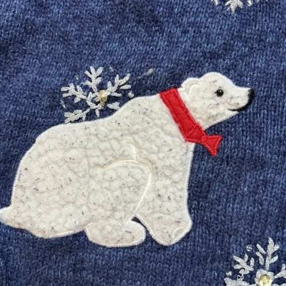 Vintage Polar Bear Holiday Womens Sweater Cardigan Y2K Winter Embroidered Zip L - Picture 6 of 13